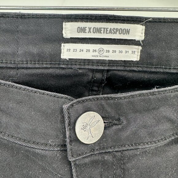One Teaspoon X Freebirds Black Distressed Skinny Y2K Retro Denim 27 Ankle Jeans - Picture 2 of 8